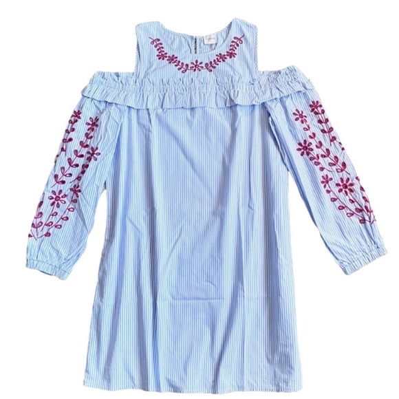 Cupio Embroidery Baby Blue Dress Cold Shoulders Size M - Picture 1 of 8